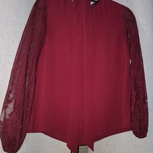 Elegant Burgundy Lace Sleeve Women's Top